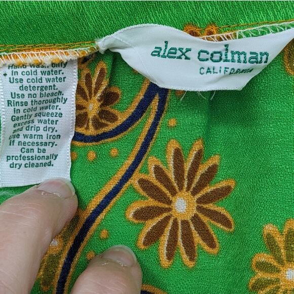 Psychedelic Ornate Lime Green Paisley ALEX COLMAN Vintage 1970's Mod Wrap Skirt - Picture 7 of 8